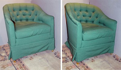 Lot 4469A - Pair of Green Upholstered Tub Chairs