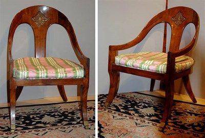 Lot 4474A - Pair of Empire Style Gilt-Metal Mounted Armchairs