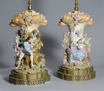 Lot 3439 - Pair of Continental Bisque Porcelain Vasiform...
