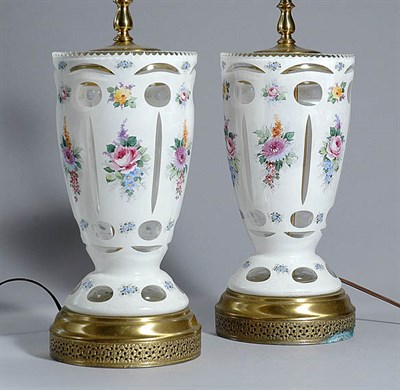 Lot 3453 - Pair of Polychrome Floral Decorated White Cut...