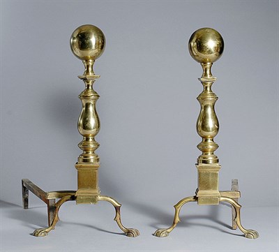 Lot 3599 - Pair of Georgian Style Brass Andirons Height...