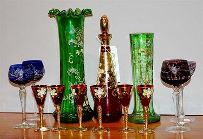 Lot 4222A - Group of Colored Glass Tableware Comprising a...
