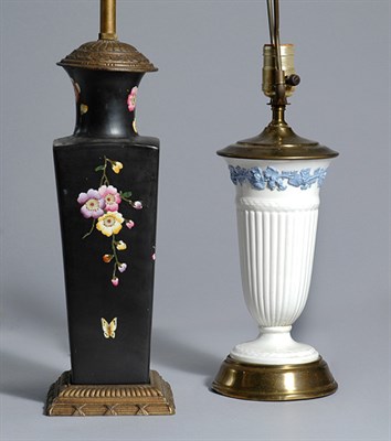 Lot 3445 - Wedgwood Style Pottery Lamp; Together with a...