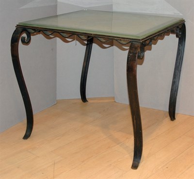 Lot 3263 - French Art Deco Glass Top Iron Table Height 28...