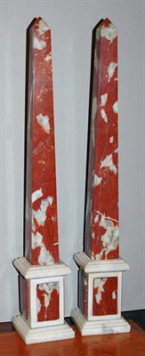 Lot 3581 - Pair of Red Marble Obelisks Height 20 1/2 inches.