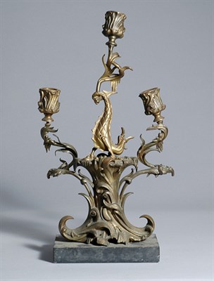 Lot 3161 - Rococo Style Brass Dolphin-Form Three-Light...
