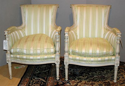Lot 3606 - Pair of Louis XVI Style Upholstered Painted...