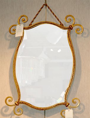 Lot 232 - Art Deco Gilt-Metal Mirror Double scroll...