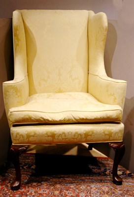 Lot 3428 - Queen Anne Style Upholstered Walnut Wing Chair