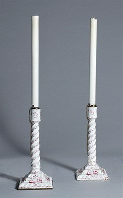 Lot 3158 - Pair of Staffordshire Enamel Candlesticks Each...