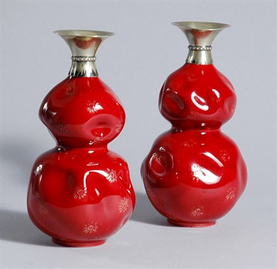 Lot 3589 - Pair of Metal Mounted Red Glazed Double Gourd...
