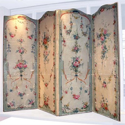 Lot 3624 - Floral Painted Canvas Four-Panel Screen Height...