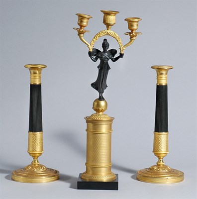 Lot 3579 - Louis XVI Style Gilt-Metal Figural Three-Light...