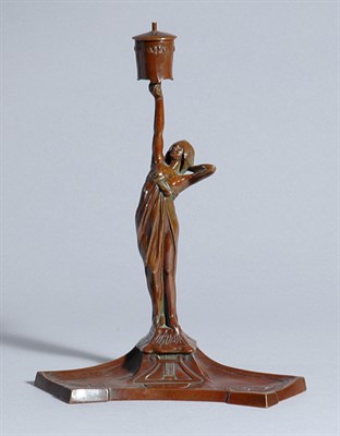 Lot 3411 - Art Nouveau Style Bronze Figural Candlestick