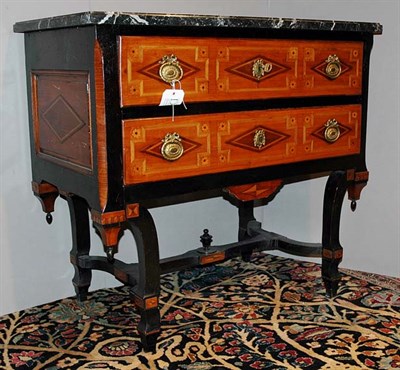 Lot 333 - Continental Ebonized and Parquetry Commode...