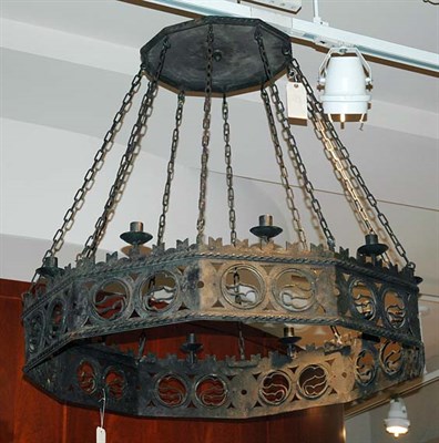 Lot 3495 - Wrought Iron Ten-Light Chandelier