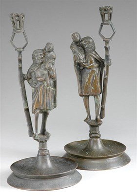Lot 348 - Pair of French Bronze Candlesticks Partially...