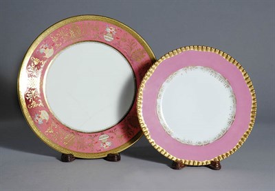 Lot 3187 - Eight English Pink Porcelain Dinner Plates;...