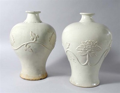 Lot 1370 - Pair of Chinese White Glazed Stoneware Meiping...