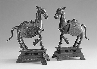 Lot 1375 - Pair of Chinese Bronze Prancing Horse Incense...