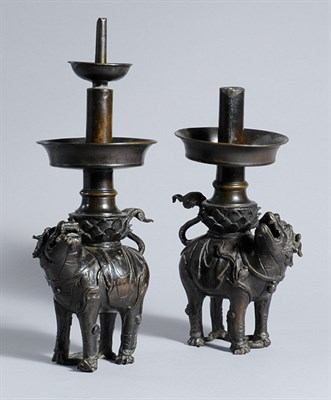 Lot 3170 - Pair of Chinese Bronze Pricket Sticks Height...