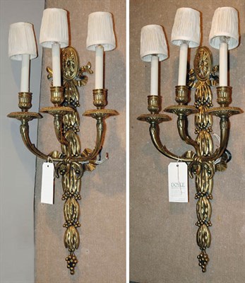 Lot 2451 - Pair of Neoclassical Style Brass Three-Light...