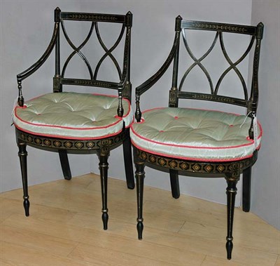 Lot 3491 - Set of Four Regency Style Painted Armchairs