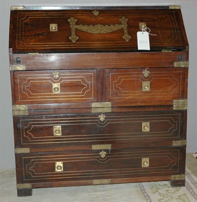 Lot 3173 - Campaign Style Brass Inlaid Mahogany Slant...