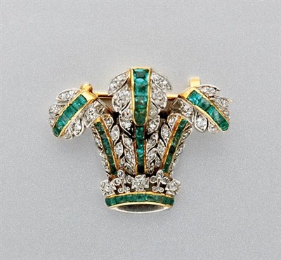 Lot 3251 - Diamond and Emerald Feather Brooch