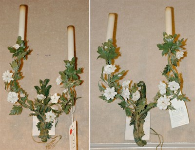 Lot 3528 - Pair of Painted Metal and Floral Decorated...