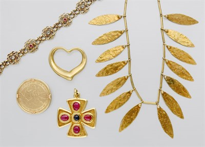 Lot 339 - Group of Gold and Gem-Set Jewelry and Metal Necklace