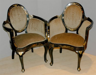 Lot 3233 - Pair of Black Lacquered Chinoiserie Decorated...