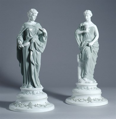 Lot 3534 - Pair of German Porcelain Figural Lamp Bases