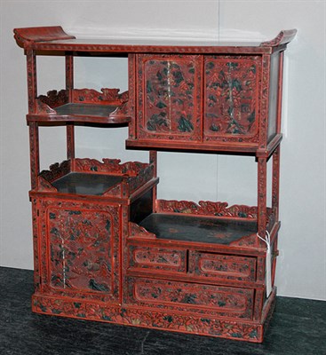 Lot 3190 - Asian Red and Black Lacquered Cabinet Height...