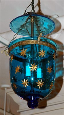Lot 3503 - Blue Etched Glass Three-Light Hall Light