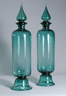 Lot 3145 - Pair of Green Glass Covered Bottles Height 23...