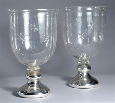 Lot 3246 - Pair of Etched Glass and Mercury Glass Vases...