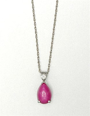 Lot 26 - White Gold, Diamond and Synthetic Star Ruby Pendant Necklace