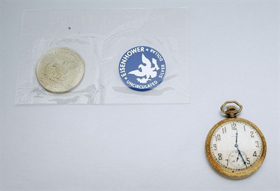 Lot 10 - Gold-Filled Openface Pocketwatch and Eisenhower $1 Coin