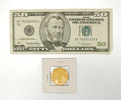 Lot 32 - U.S. $10 Gold Coin, U.S. $50 Bill