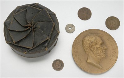 Lot 168 - Abraham Lincoln Commemorative Medallion, Victorian Silver Locket and Assorted Coins