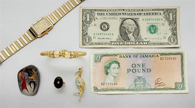 Lot 144 - Assorted Group of Gold and Metal Jewelry and Watches, and Assorted U.S. Coins and Currency