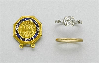 Lot 139 - Diamond Ring and Gold Band Ring and Metal Pin