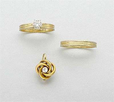 Lot 14 - Diamond Ring, Gold Band Ring and Single Gold and Diamond Earring