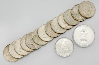 Lot 65 - Gold Band Ring and Assorted U.S. Silver Dollars and Canadian Coins