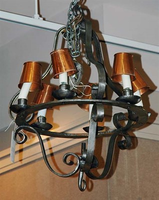 Lot 3500 - Scrolled Iron Six-Light Chandelier with Copper...