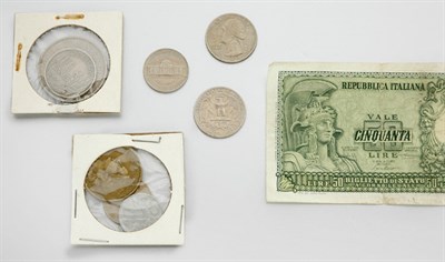 Lot 45 - Group of Assorted Coins, Foreign Currency and Pair of Glass Earrings