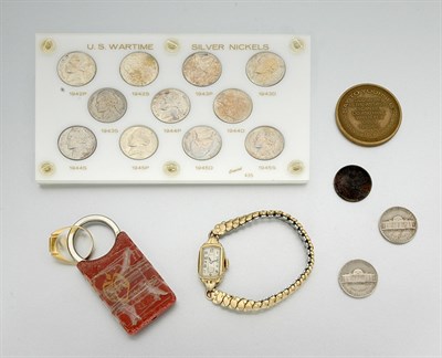 Lot 59 - Assorted U.S. and Foreign Coins, U.S. $1 Bill and Gold-Filled Jewelry