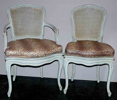 Lot 3491 - Set of Six Louis XV Style Painted and Caned...