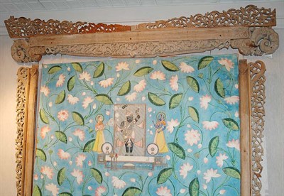 Lot 3345 - Indian Fabric Panel Within a conforming carved...